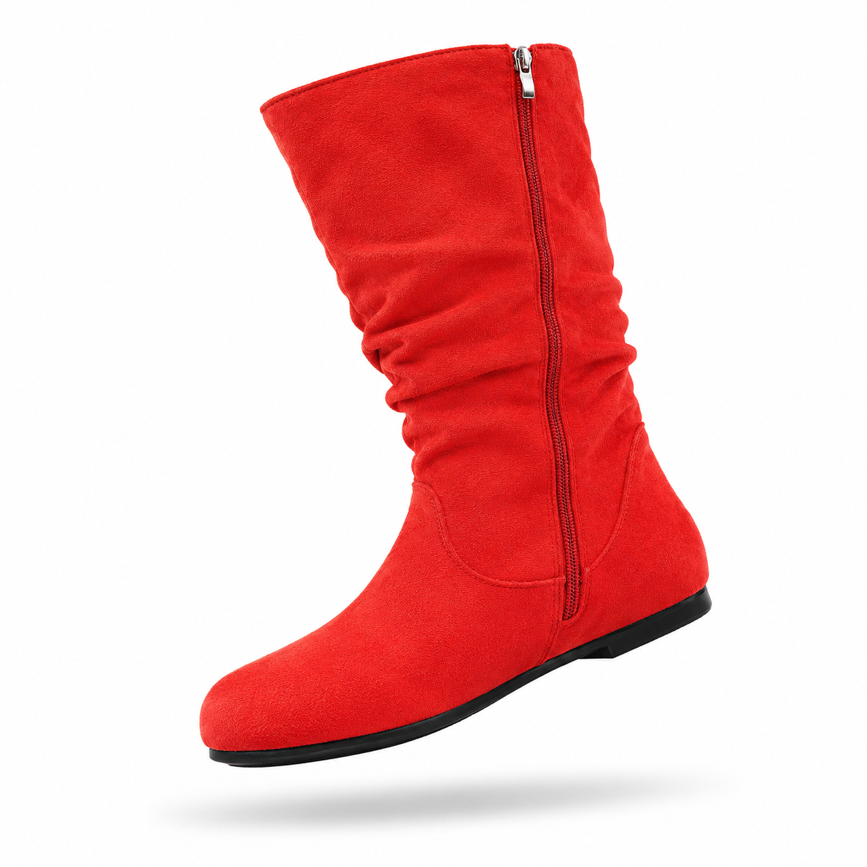 2025 new autumn/winter women's pleated round-toe flat fashion boots, plus-size cross-border side-zip long boots