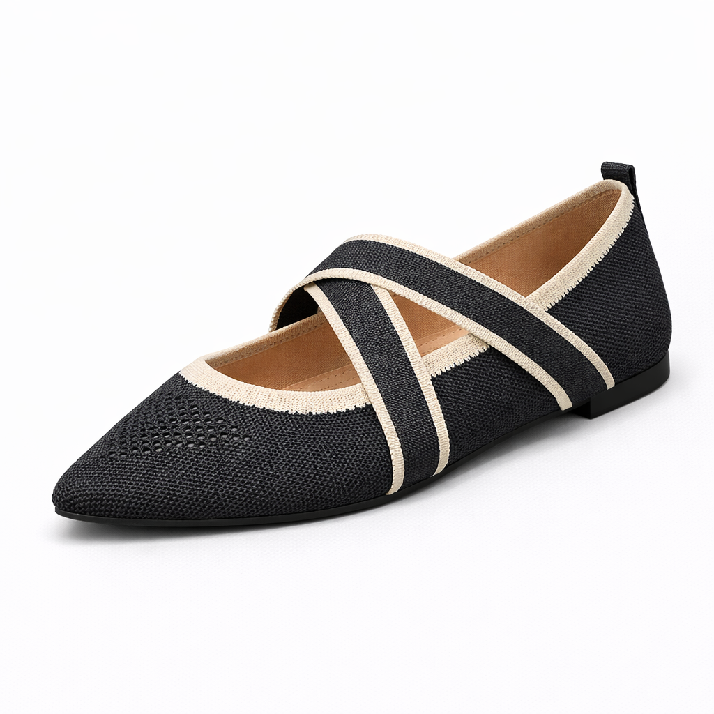 Élise - Elegant Two-Tone Flat with Criss-Cross Straps
