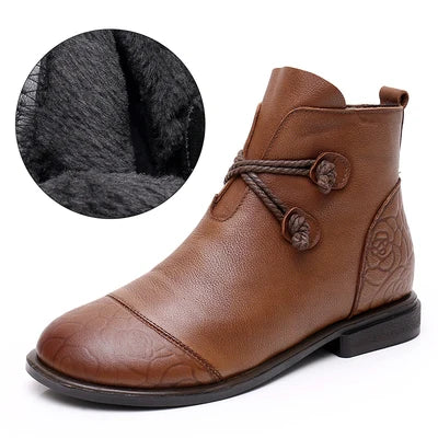 Women's Comfortable Genuine Leather Boots with Side Zipper