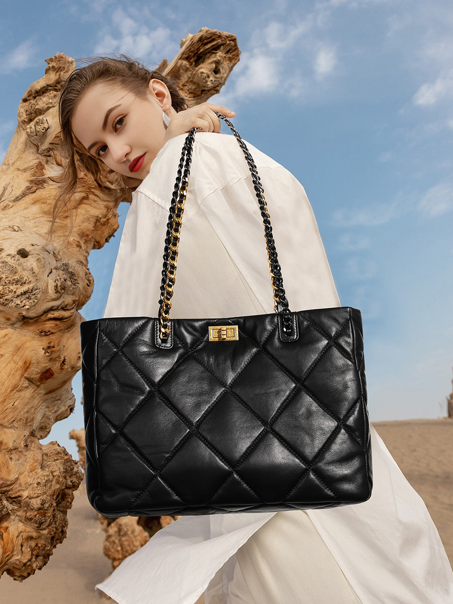 Aurora Chain Tote – Genuine Leather Handbag