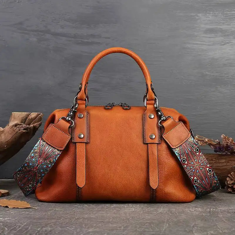 Serena Vintage – mala Boston em pele bovina, cor castanho