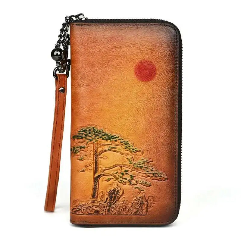 Aurora Vintage – carteira longa em pele bovina, cor castanho