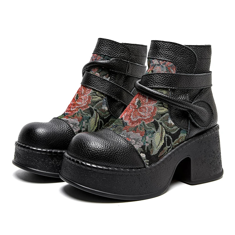 GKTINOO Women's Genuine Leather Zipper Motorcycle Boots