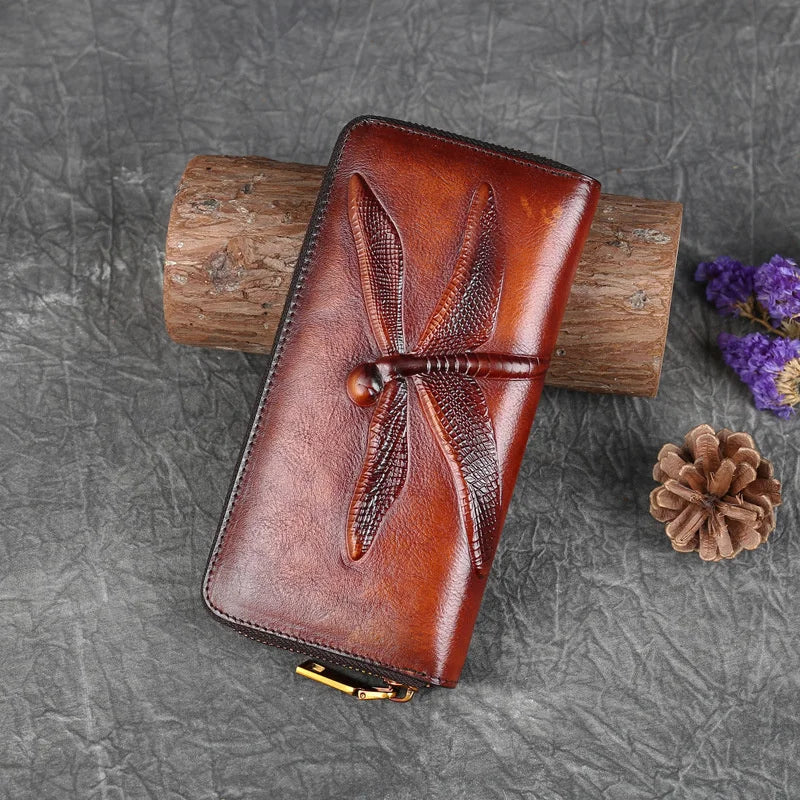 Aurora Vintage – carteira longa em pele bovina, cor castanho