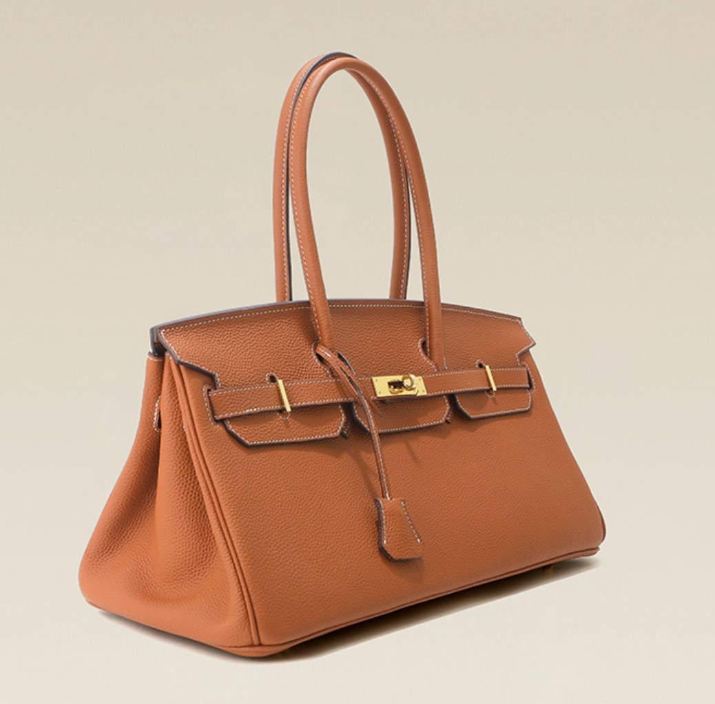 Jane Baguette – Bolsa 40 cm em Couro Genuíno Tipo Pebbled