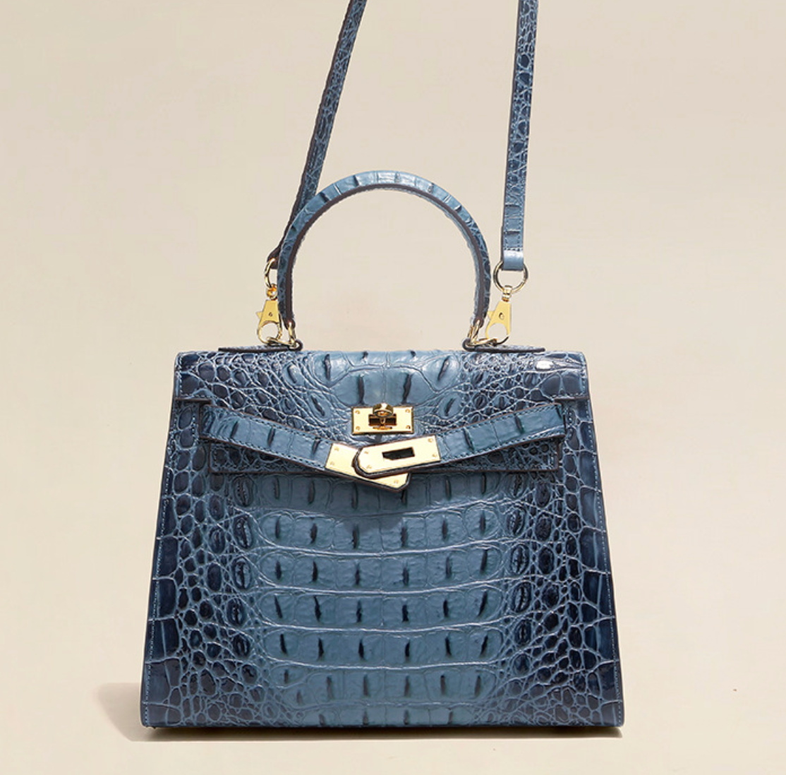 Grace Croco Royal – Bolsa 28 cm em Couro Genuíno