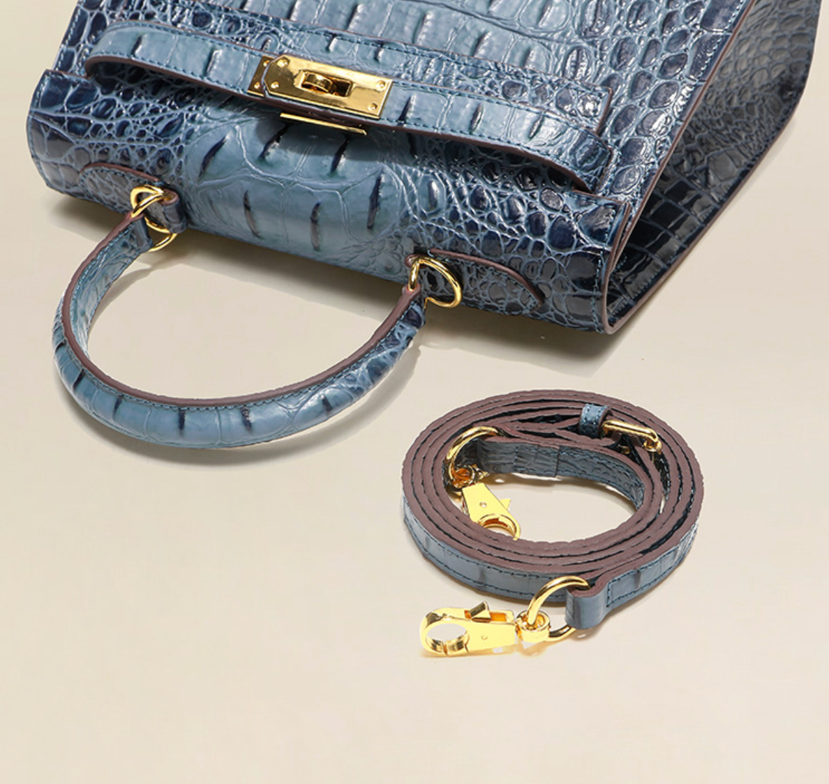 Grace Croco Royal – Bolsa 28 cm em Couro Genuíno