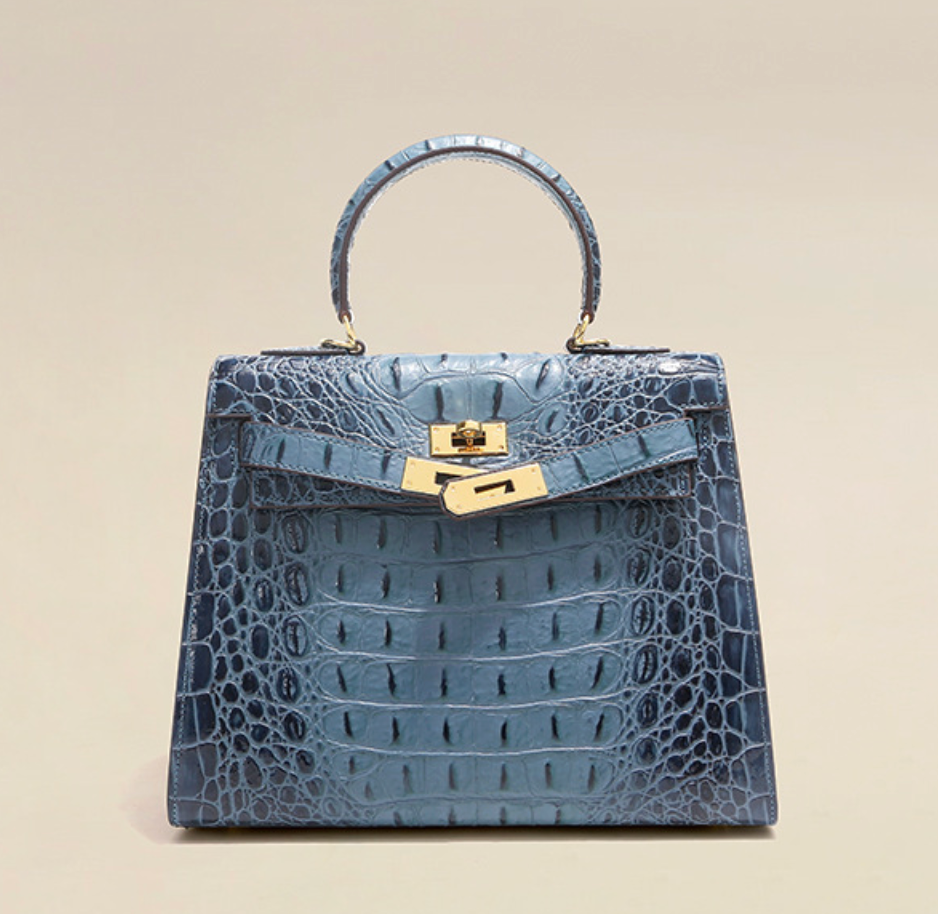 Grace Croco Royal – Bolsa 28 cm em Couro Genuíno