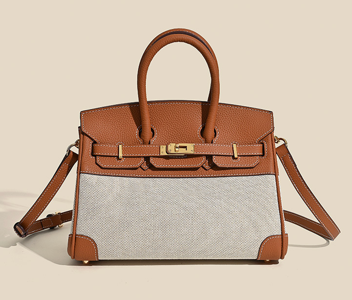 Jane Riviera 25 – Bolsa em Couro Genuíno Togo e Lona Platina