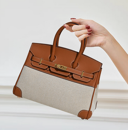 Jane Riviera 25 – Bolsa em Couro Genuíno Togo e Lona Platina