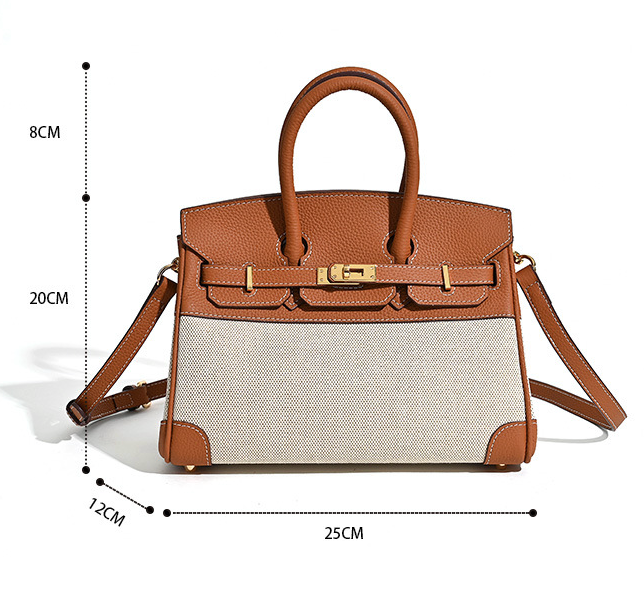 Jane Riviera 25 – Bolsa em Couro Genuíno Togo e Lona Platina