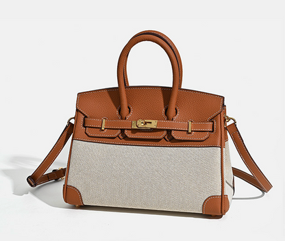 Jane Riviera 25 – Bolsa em Couro Genuíno Togo e Lona Platina