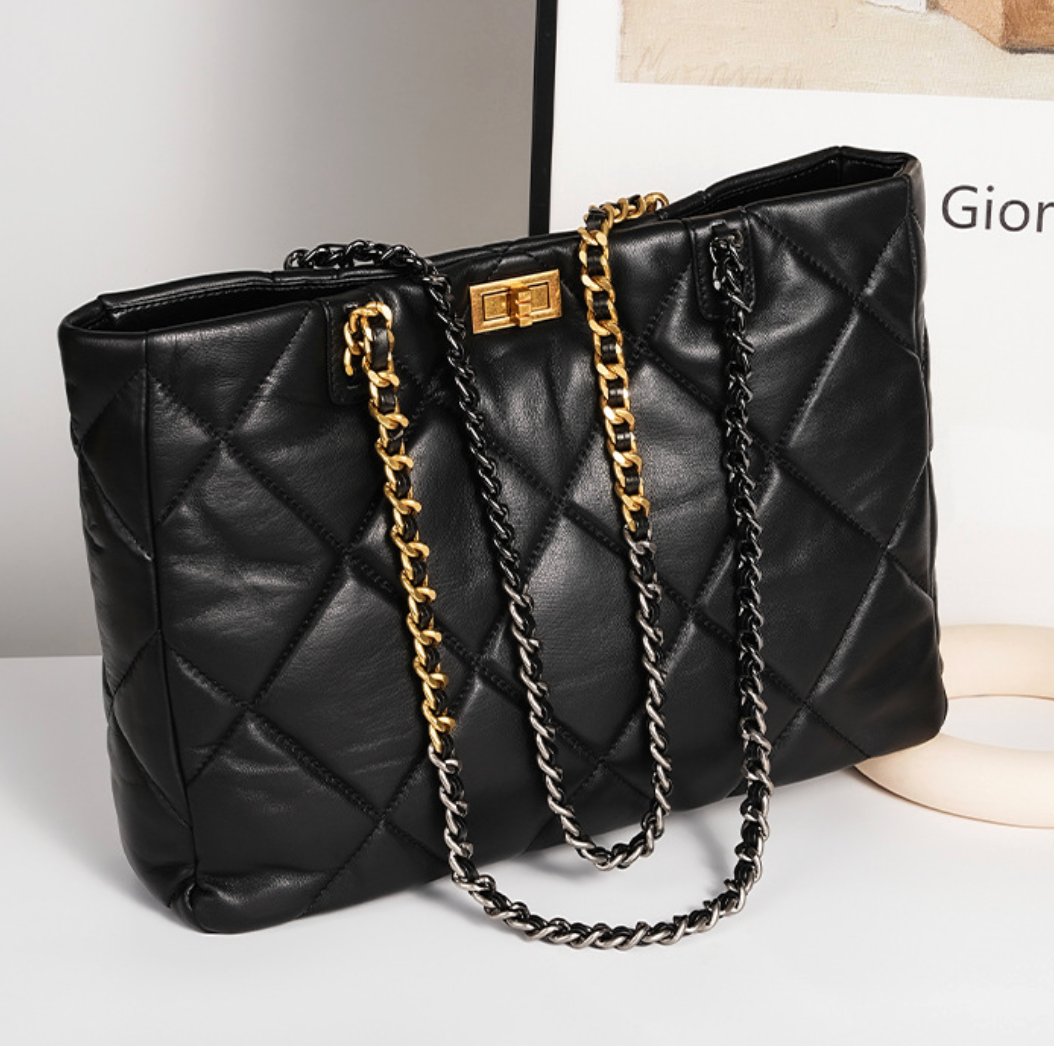 Aurora Chain Tote – Genuine Leather Handbag