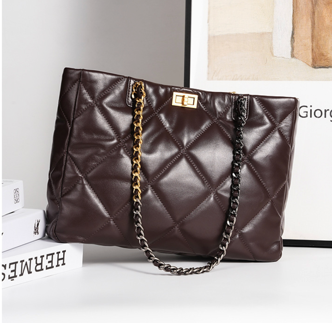 Aurora Chain Tote – Genuine Leather Handbag