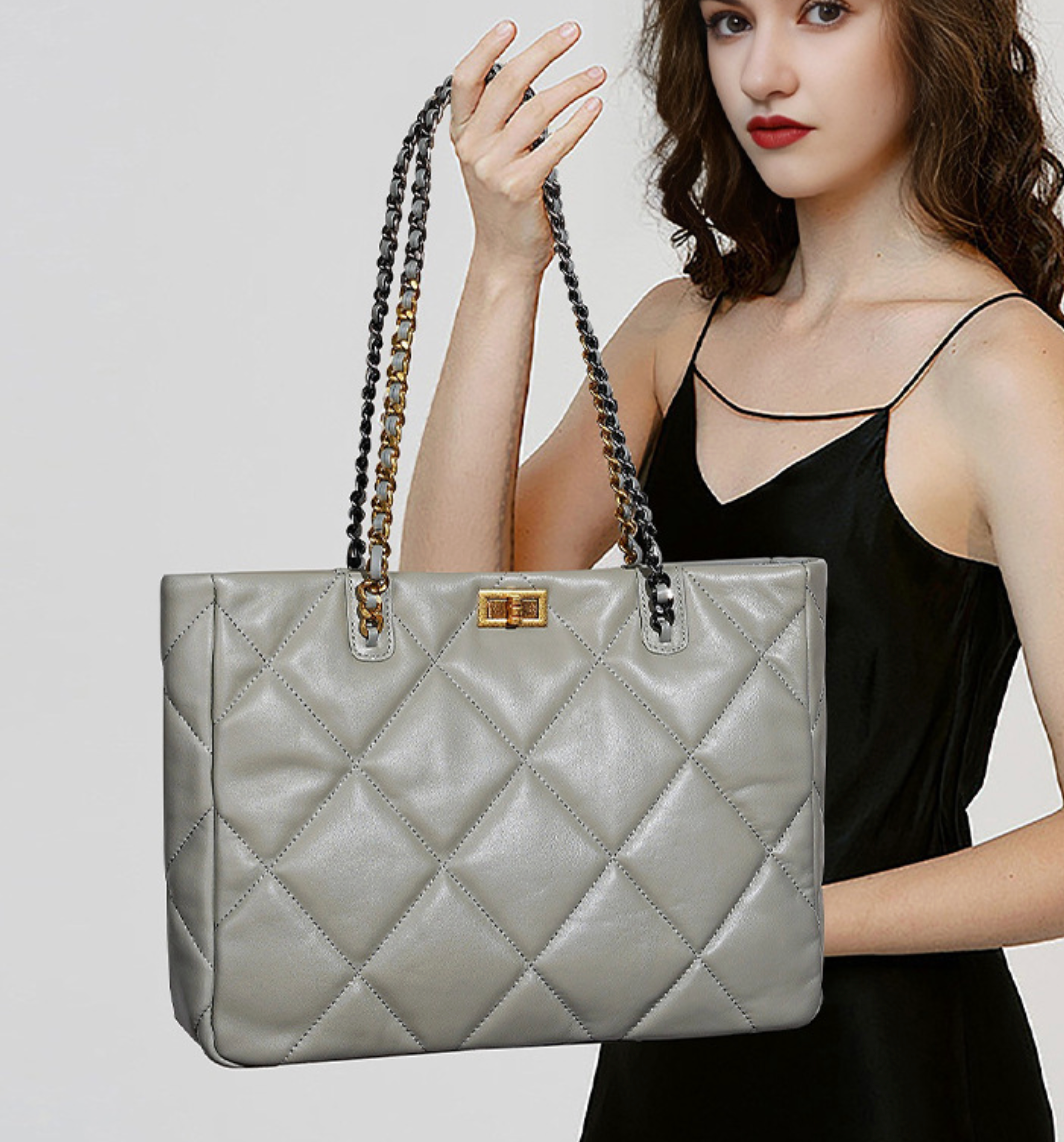 Aurora Chain Tote – Genuine Leather Handbag