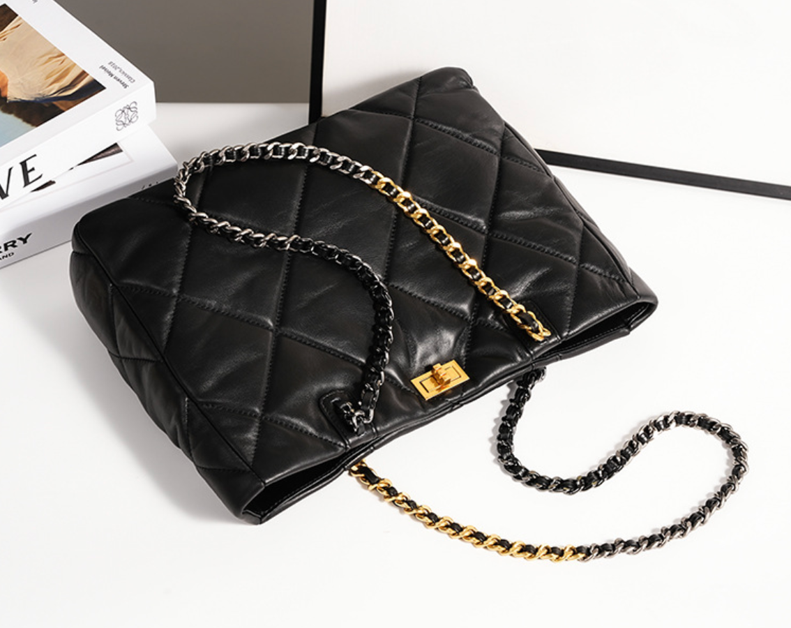 Aurora Chain Tote – Genuine Leather Handbag