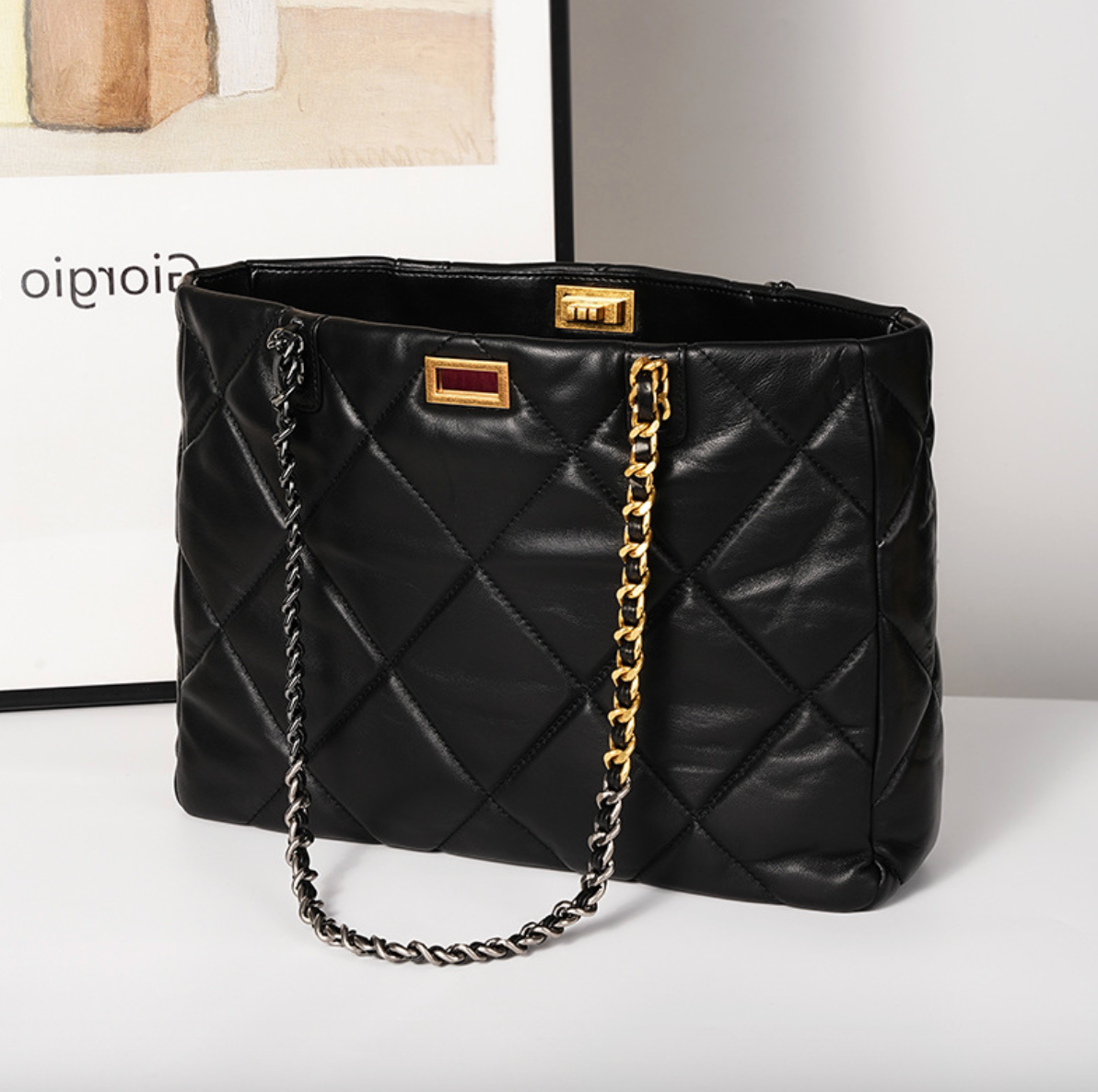 Aurora Chain Tote – Genuine Leather Handbag
