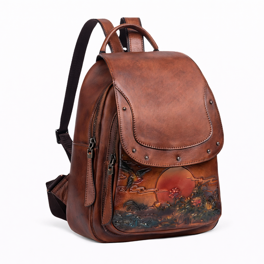 Mochila Floral Inês Vintage – Em Couro Genuíno Premium