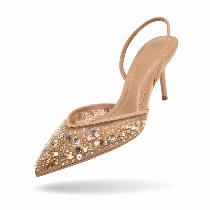 Aurora Crystal - Sapatos Slingback de Cerimónia com Pérolas e Brilhantes