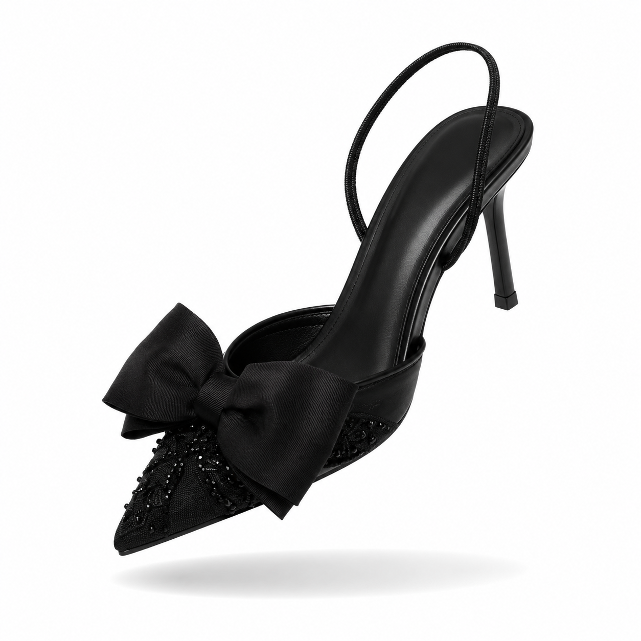 Arabella Fleur - Sapatos Slingback Bordados com Laço e Pérolas