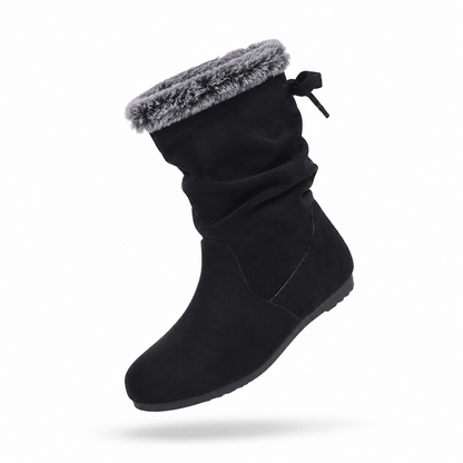 Bottes de neige mi-mollet en cuir suédé, style coréen, avec doublure chaude, talon compensé, décontractées et à la mode, pour femmes, tailles grandes