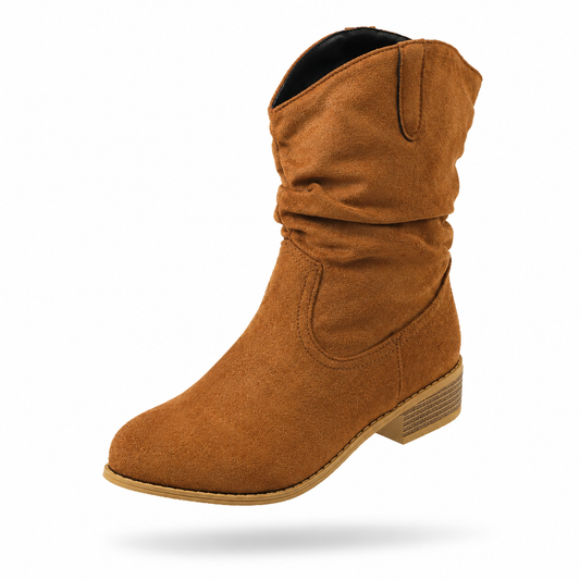 Wholesale Western Style Plus Size Denim Cowboy Boots, Martin Boots with Block Heels, Mid-Calf and Slouchy Boots for Women - Autumn/Winter 2026
