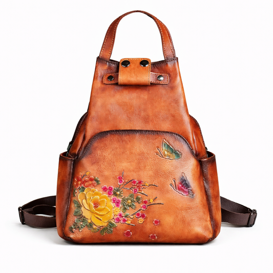 Mochila Floral Teresa Vintage – Em Couro Genuíno Premium