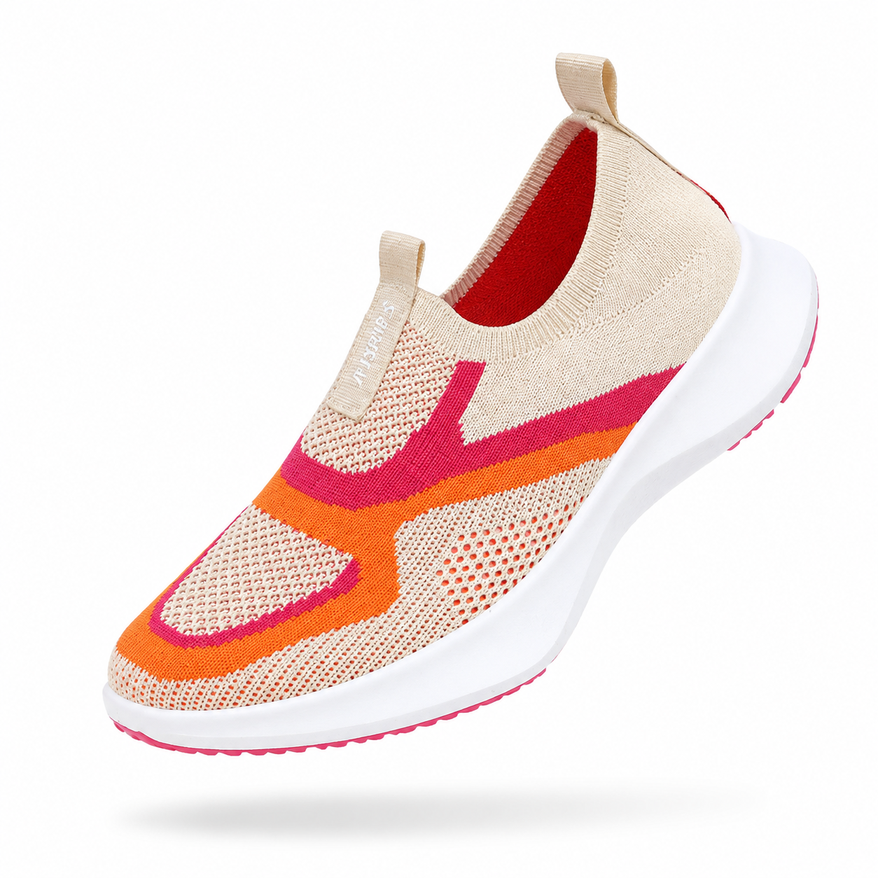 Minimalist stretch sock knit women's shoes, dual-tone curved jacquard side motif, wave-layered thick midsole, versatile travel flat