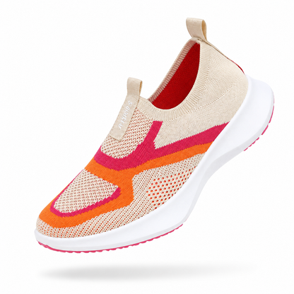 Minimalist stretch sock knit women's shoes, dual-tone curved jacquard side motif, wave-layered thick midsole, versatile travel flat