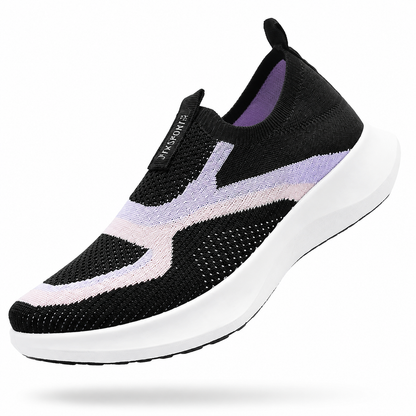 Minimalist stretch sock knit women's shoes, dual-tone curved jacquard side motif, wave-layered thick midsole, versatile travel flat