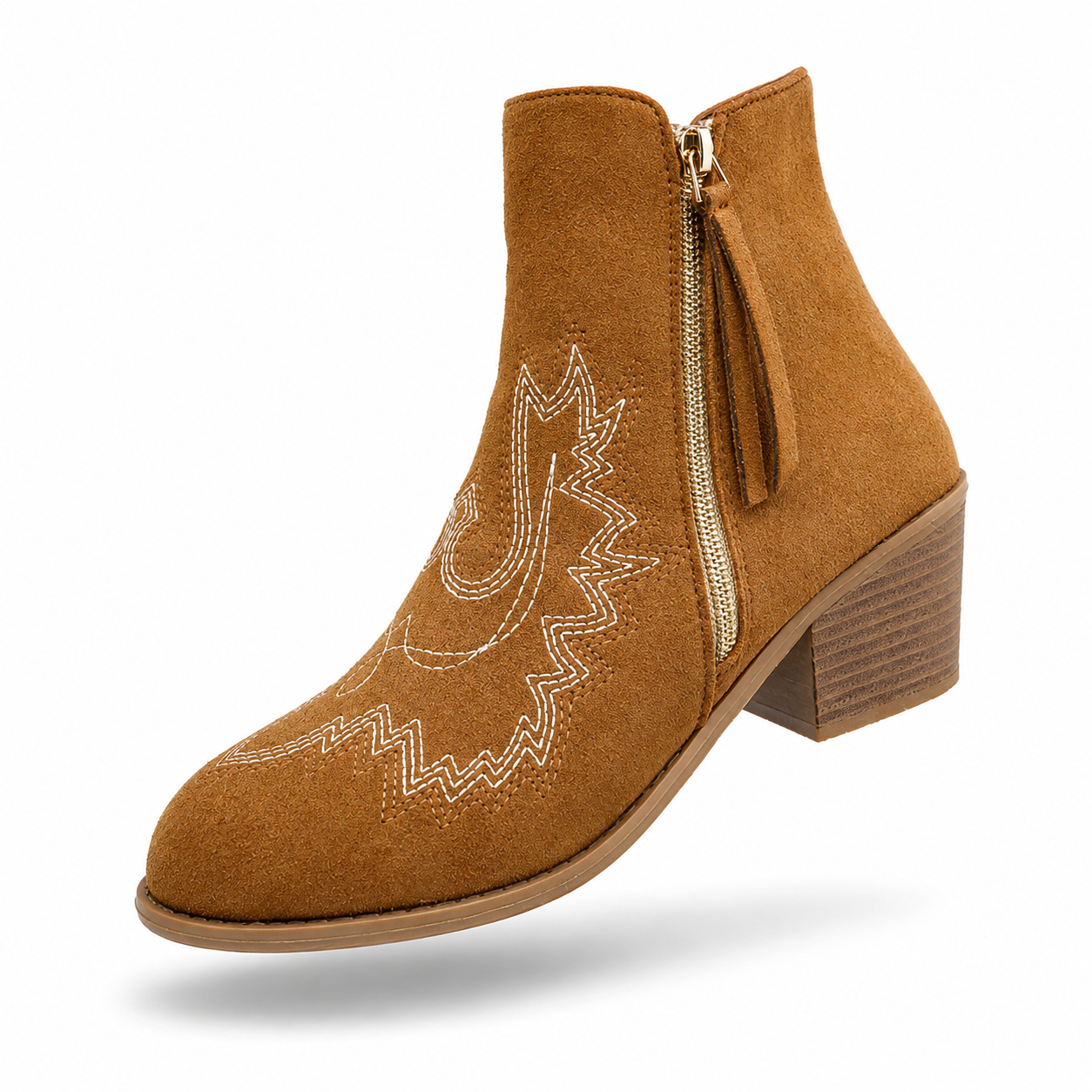 Cross-border pointed toe short printed embroidered European and American style square heel new Chelsea boots 2026 women's autumn boots