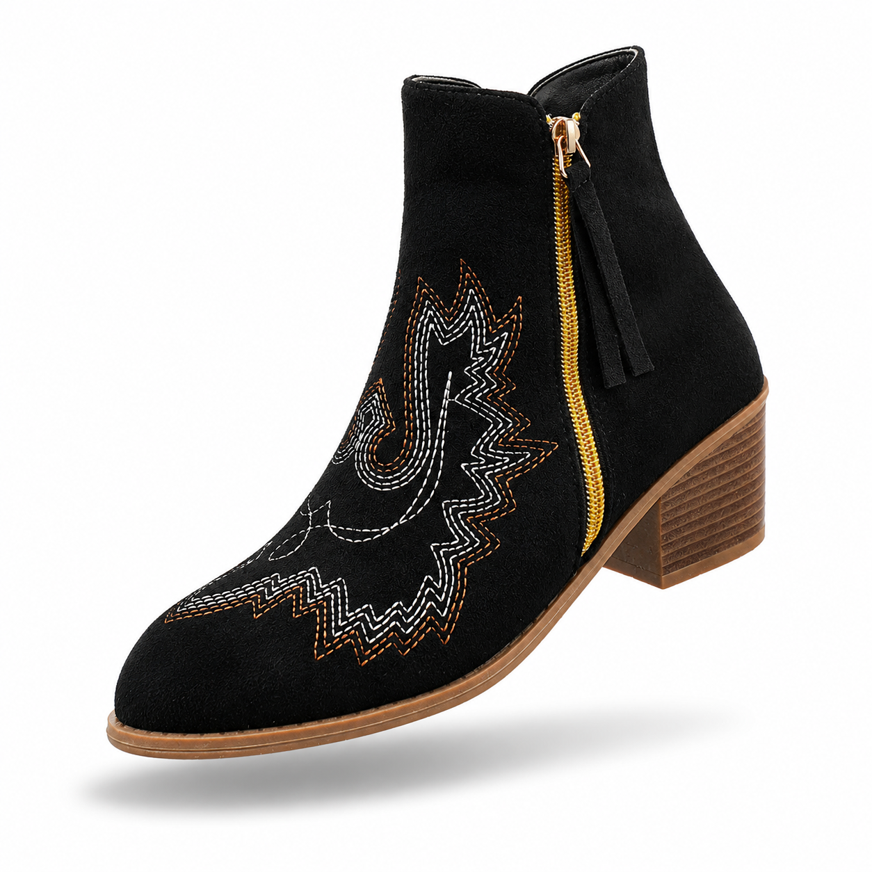 Cross-border pointed toe short printed embroidered European and American style square heel new Chelsea boots 2026 women's autumn boots