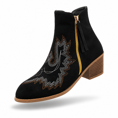 Cross-border pointed toe short printed embroidered European and American style square heel new Chelsea boots 2026 women's autumn boots