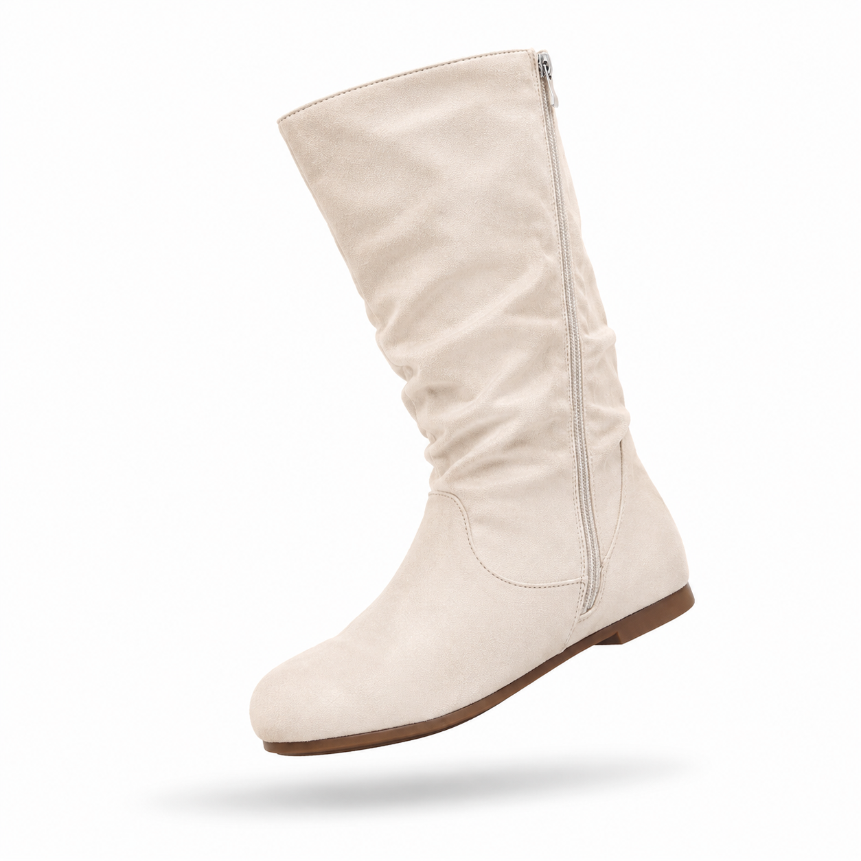2025 new autumn/winter women's pleated round-toe flat fashion boots, plus-size cross-border side-zip long boots