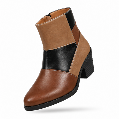 Pointed-toe colour-block high-heeled fashion boots, new for Fall 2026, plus-size, block heel, side zip, cross-border retro riding boots for women
