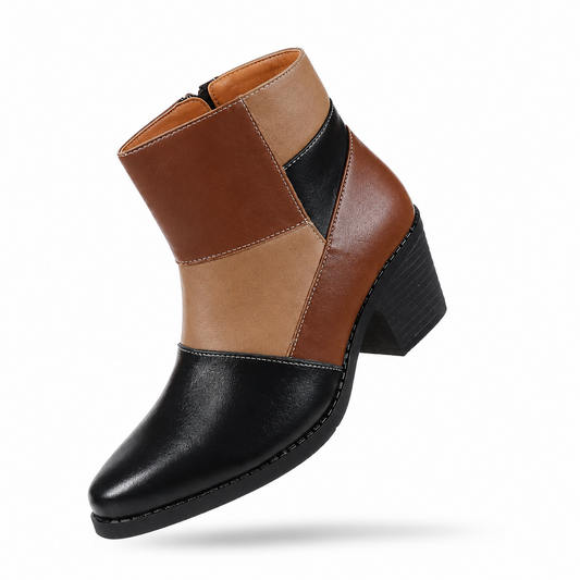 Pointed-toe colour-block high-heeled fashion boots, new for Fall 2026, plus-size, block heel, side zip, cross-border retro riding boots for women