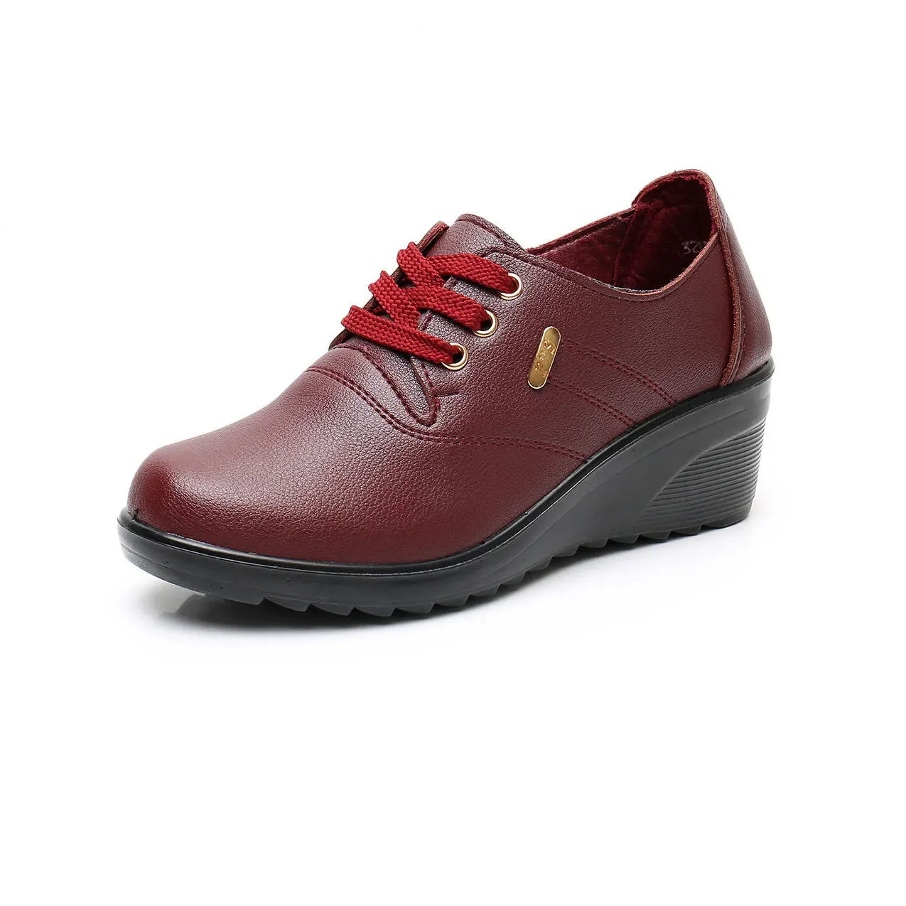 Women's Casual Lace-Up Platform Wedge Leather Sneakers