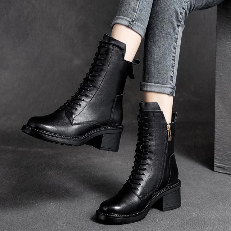 GKTINOO Women's Cowhide Boots Square Heel 6 cm