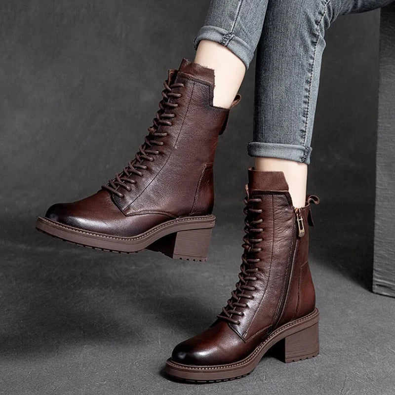 GKTINOO Women's Cowhide Boots Square Heel 6 cm
