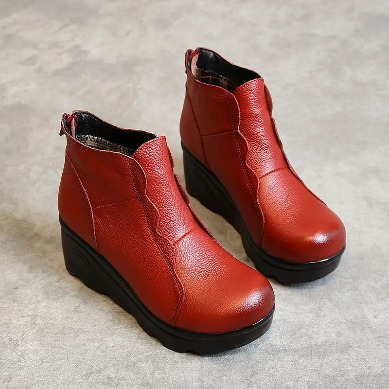 GKTINOO Women's Genuine Leather Soft Lined Wedge Ankle Boots