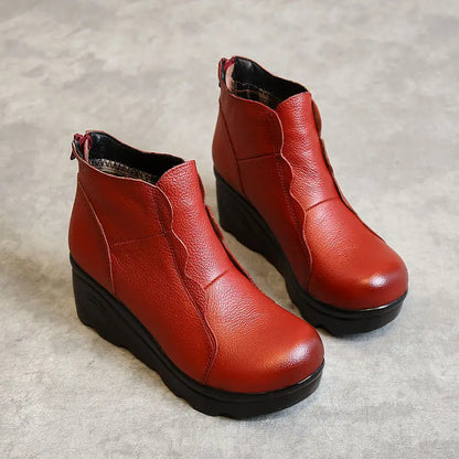 GKTINOO Women's Genuine Leather Soft Lined Wedge Ankle Boots