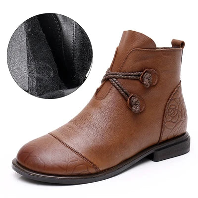 Women's Comfortable Genuine Leather Boots with Side Zipper