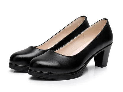 Sapatos Femininos Couro Genuíno Salto Alto Preto Plus Size