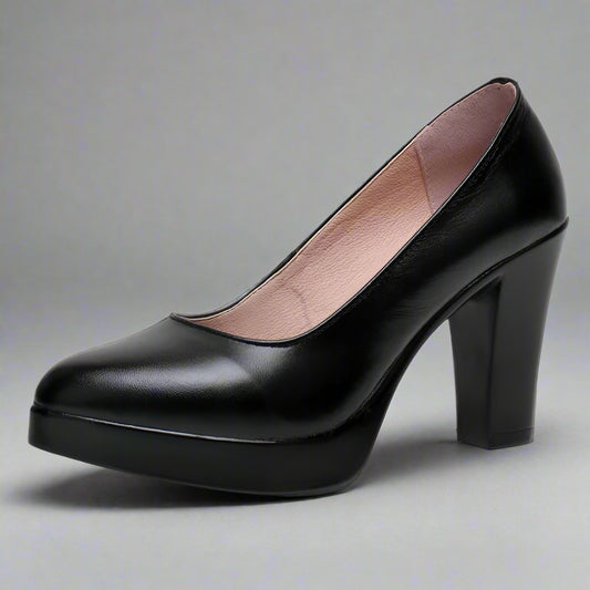 Women's Genuine Leather Plus Size Black High Heel Shoes