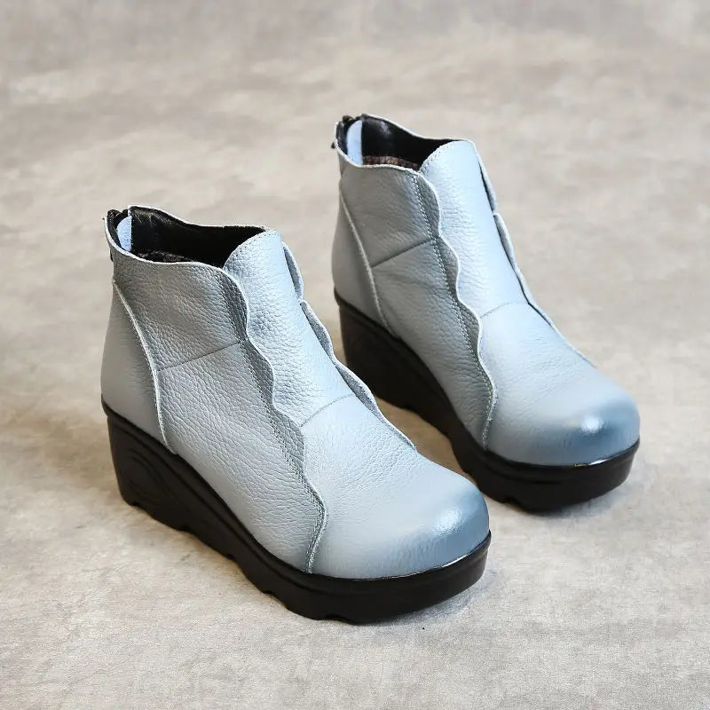 GKTINOO Women's Genuine Leather Soft Lined Wedge Ankle Boots