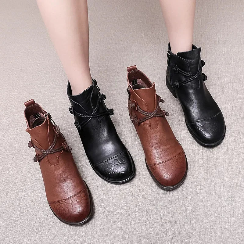 Women's Comfortable Genuine Leather Boots with Side Zipper