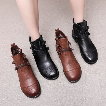 Women's Comfortable Genuine Leather Boots with Side Zipper