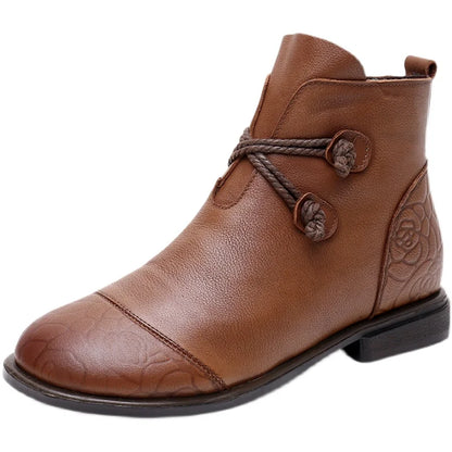 Women's Comfortable Genuine Leather Boots with Side Zipper