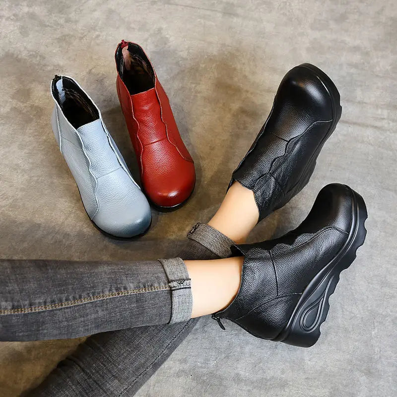 GKTINOO Women's Genuine Leather Soft Lined Wedge Ankle Boots