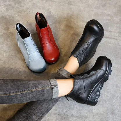 GKTINOO Women's Genuine Leather Soft Lined Wedge Ankle Boots